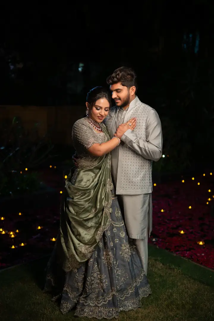 An Indian couple celebrating their engagement